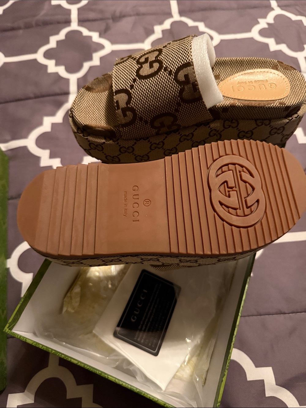 Gucci Beige/Brown Monogram Platform Sandals - Picture 3 of 6